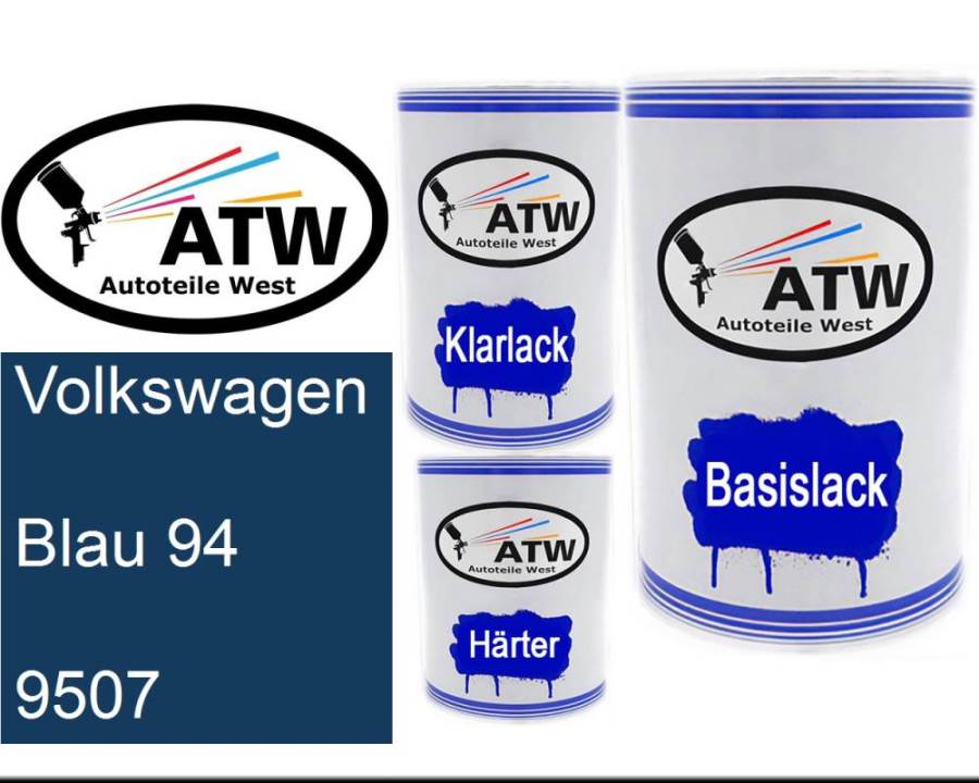 Volkswagen, Blau 94, 9507: 500ml Lackdose + 500ml Klarlack + 250ml Härter - Set, von ATW Autoteile West.